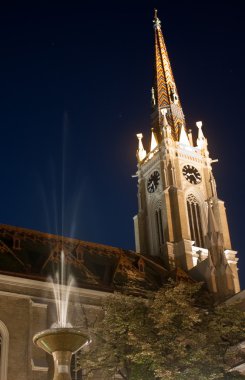 Church with fountain , night shoot clipart