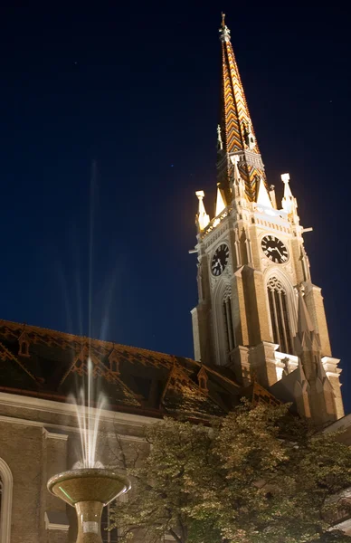 stock image Church with fountain , night shoot