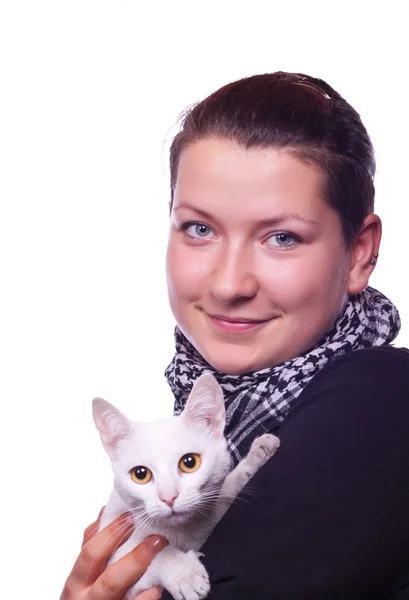 Holka drží kočku — Stock fotografie