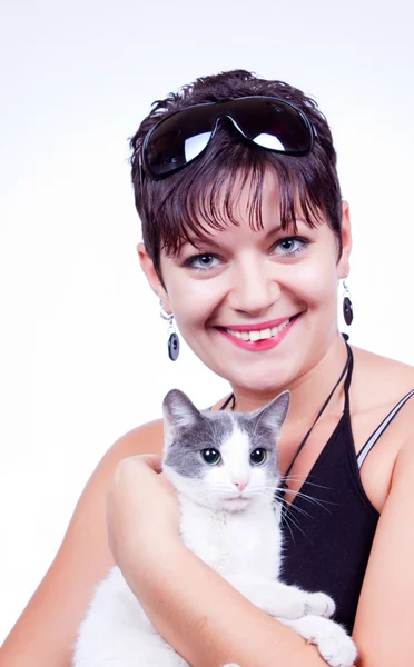 Žena s kočkou — Stock fotografie