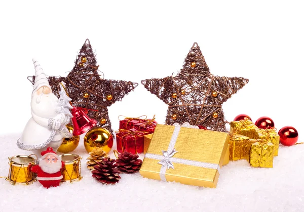 Santa cerâmica com ornamentos xmas — Fotografia de Stock