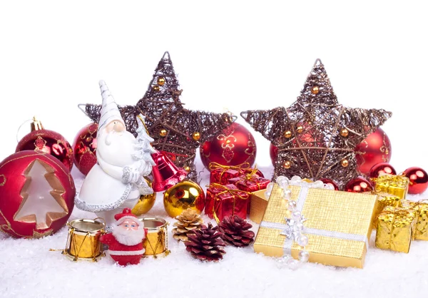 Toy santa med xmas ornament — Stockfoto
