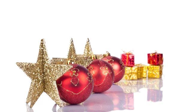 Xmas stars and balls in line — Stock Photo, Image