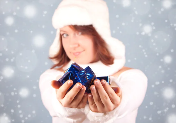 White snow queen giving a present — Stock Photo, Image