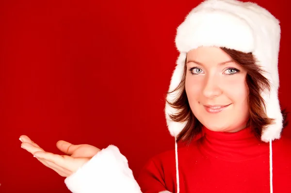 Kerstmis meisje voorstellende product — Stockfoto