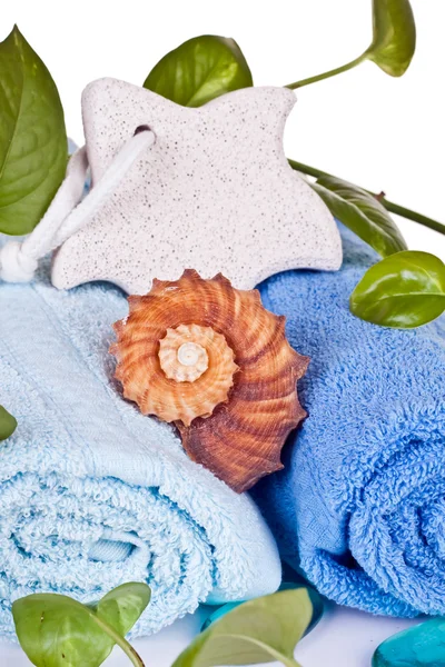Foot stone on towels — Stock Photo, Image