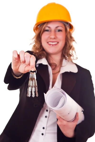 Businesswoman and keys — Stock Photo, Image