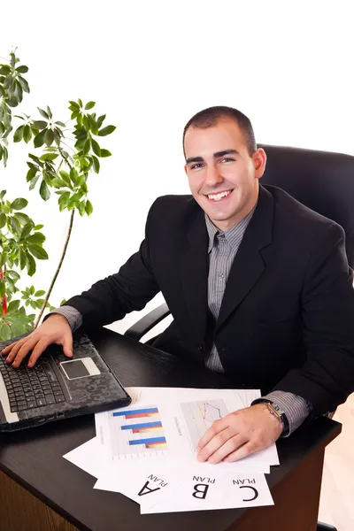 stock image Businessman in office with laptop