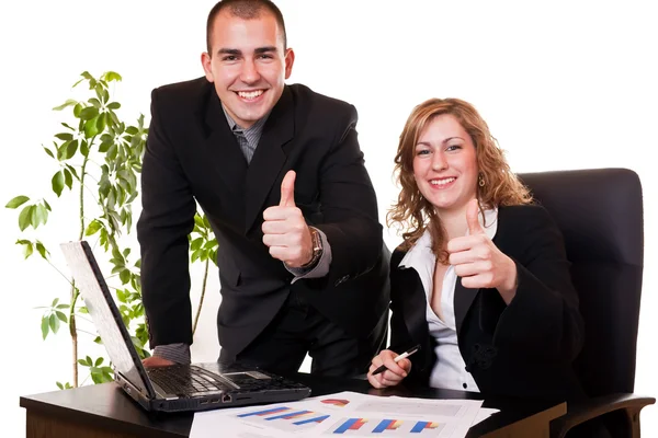 Business colleagues with thumbs up — Stock Photo, Image
