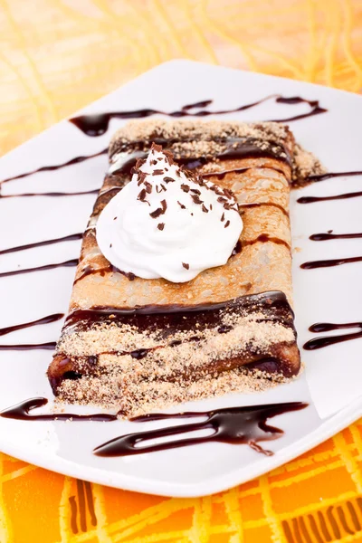 Pancake with whipped cream — Stock Photo, Image