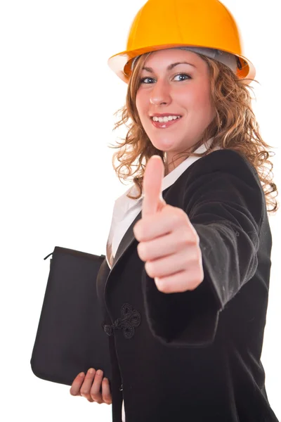 Businesswoman holding thumb up — Stock Photo, Image