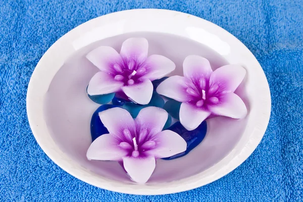 물 그릇에 분홍색 촛불 — 스톡 사진
