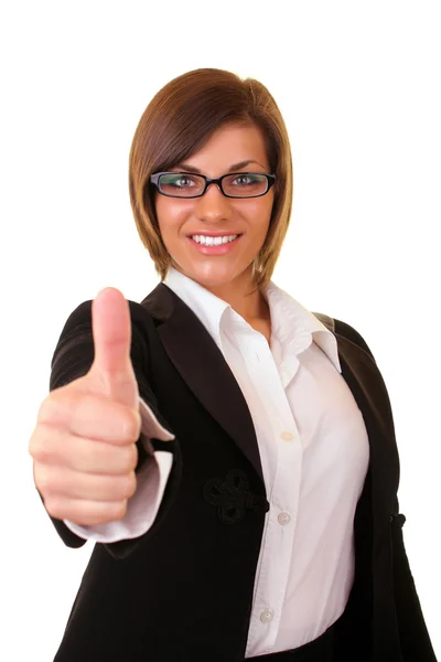 Бізнес-леді тримає великі пальці вгору — стокове фото