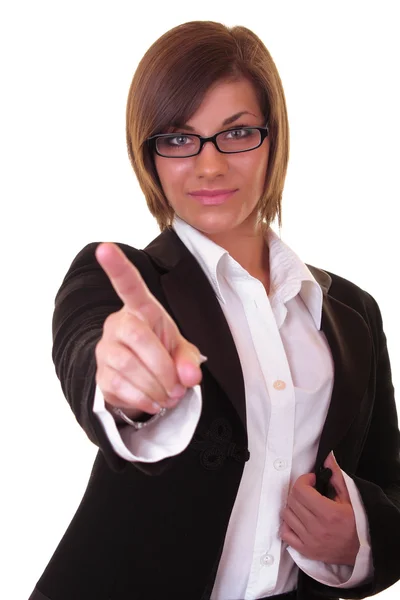 Mujer de negocios señalando en blanco — Foto de Stock
