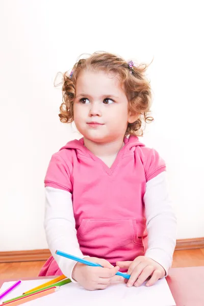 Cute little girl drawing — Stock Photo, Image