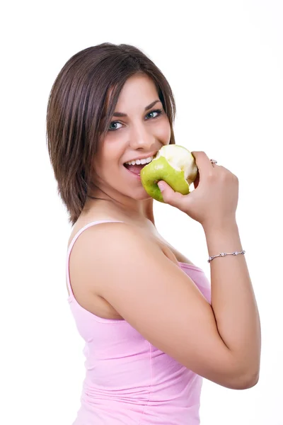 Portret van woman eten apple — Stockfoto