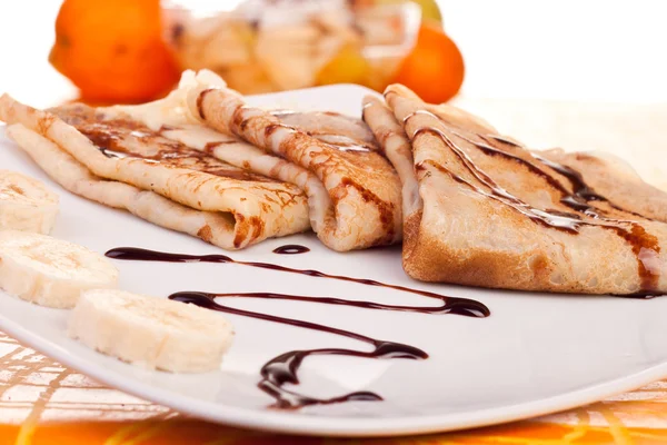 Pancakes with banaba rings — Stock Photo, Image