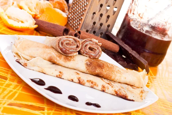 Pancake rolls filled with jam — Stock Photo, Image