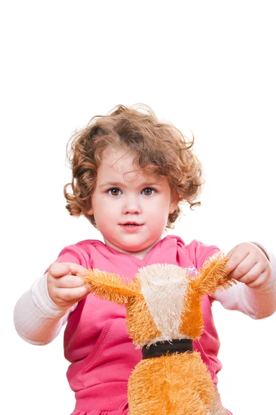 Girl playing with her stuffed animal — Stock Photo, Image