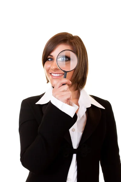 Businesswoman and magnifying glass — Stock Photo, Image
