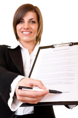 Businesswoman showing contract clipart