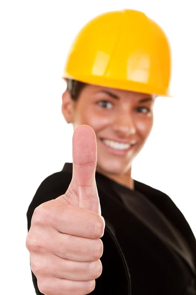 Successful young woman with helmet — Stock Photo, Image
