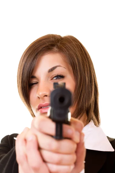 Mujer sosteniendo un arma — Foto de Stock