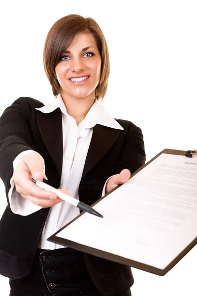 Businesswoman giving contract — Stock Photo, Image