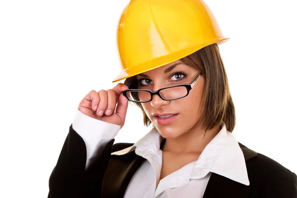 Sexy businesswoman with helmet — Stock Photo, Image