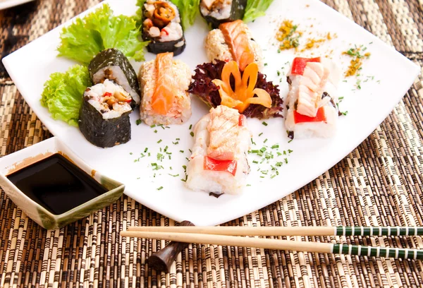 Delicious sushi on table — Stock Photo, Image
