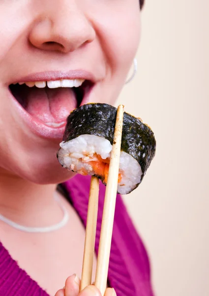 Bocca e sushi — Foto Stock