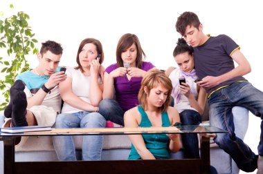 Teenagers - mobile mania clipart