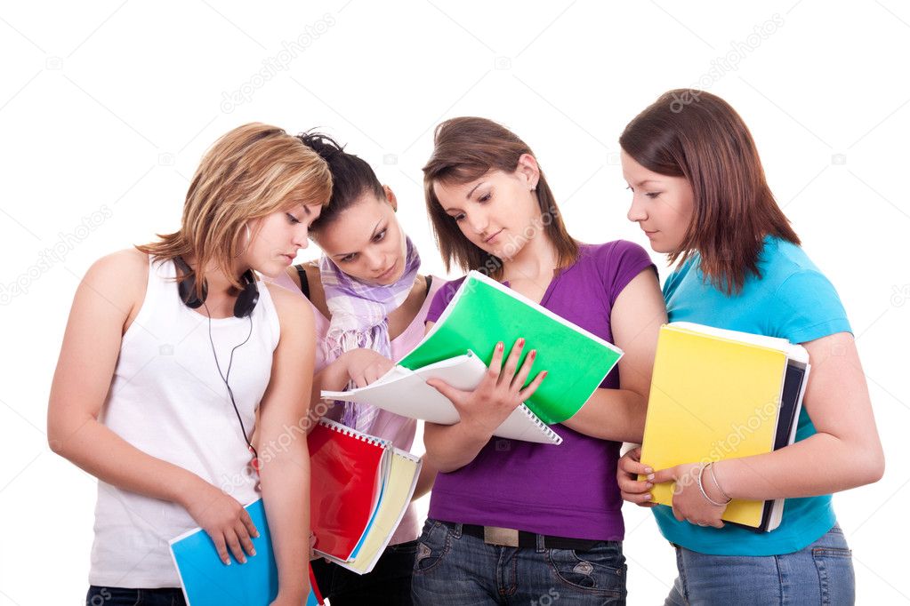 Group of teenagers studying