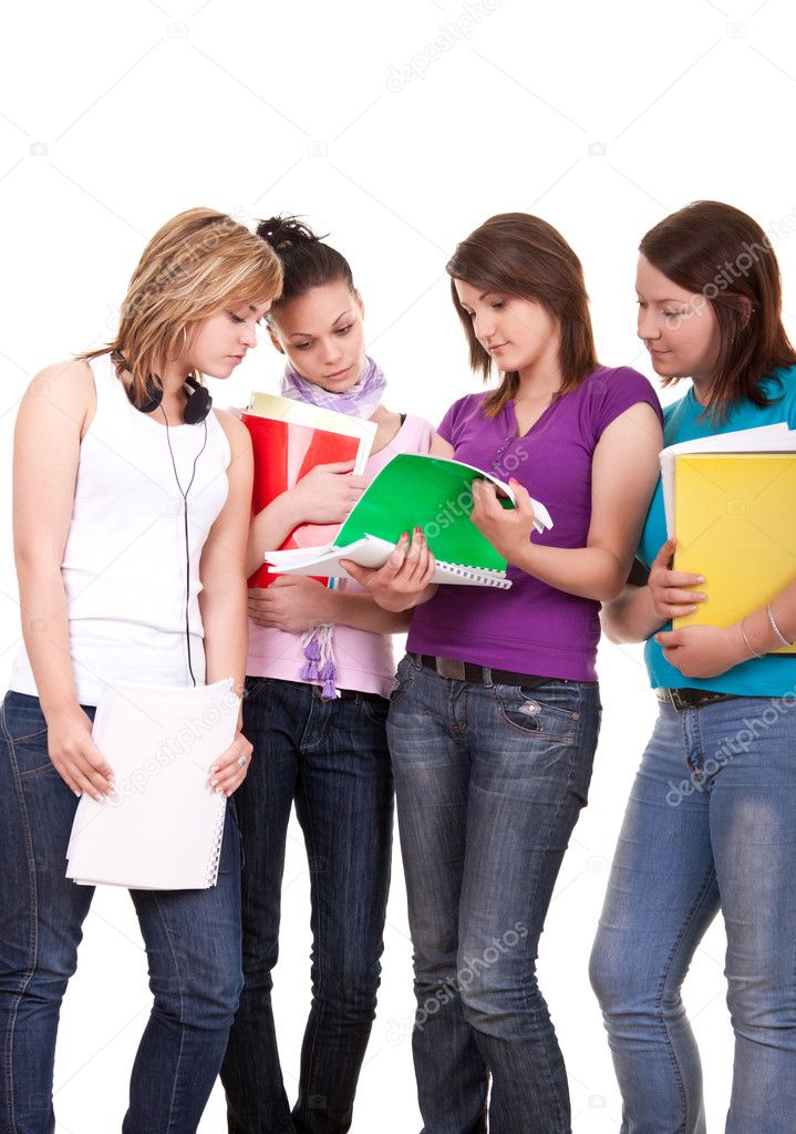 Group of young teenagers studying