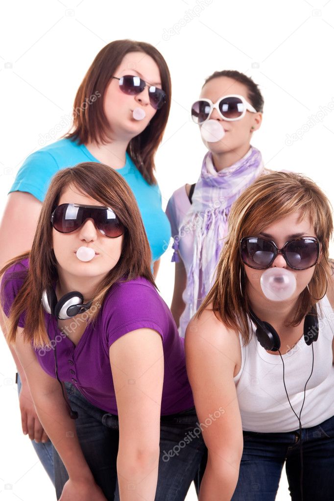 Group of girls with bubble gum