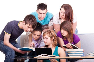Group of students studying clipart