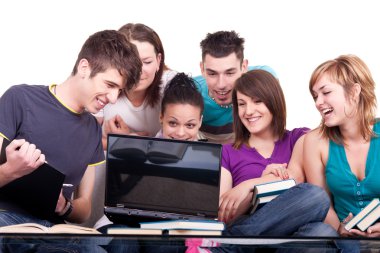 Group of students with notebook clipart