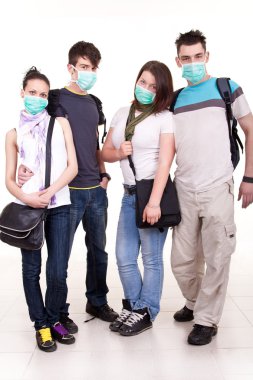 Teenagers with protection masks clipart