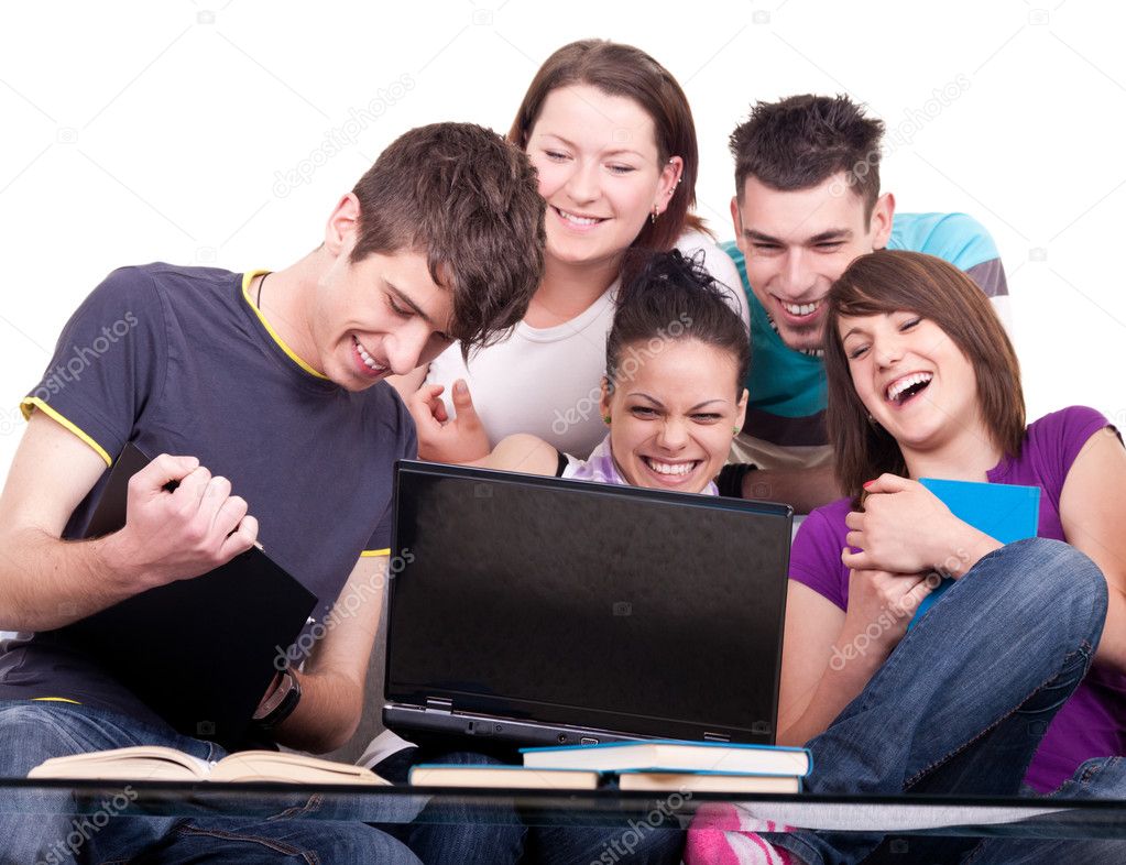 Group of teenagers with laptop