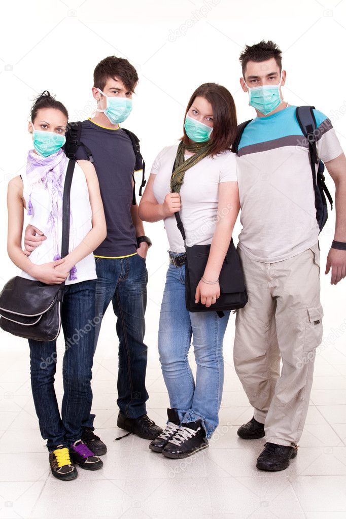 Teenagers with protection masks