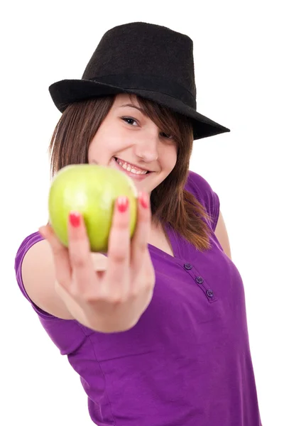 Portrait of a girl and apple — Stock Photo, Image