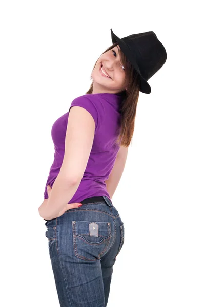 帽子を持つファッショナブルな若い女性 — ストック写真