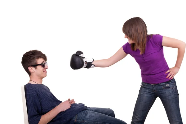 Woman threats to a man — Stock Photo, Image