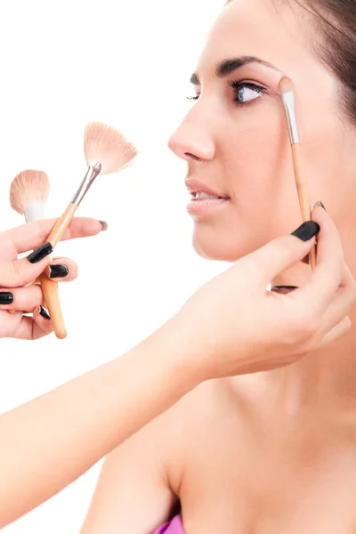 Kvinna Tillämpa make-up — Stockfoto