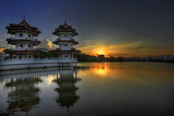 Zachód słońca na chiński ogród Singapur — Zdjęcie stockowe