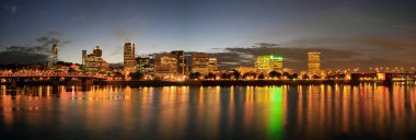 Portland Downtown Skyline Night Panorama clipart