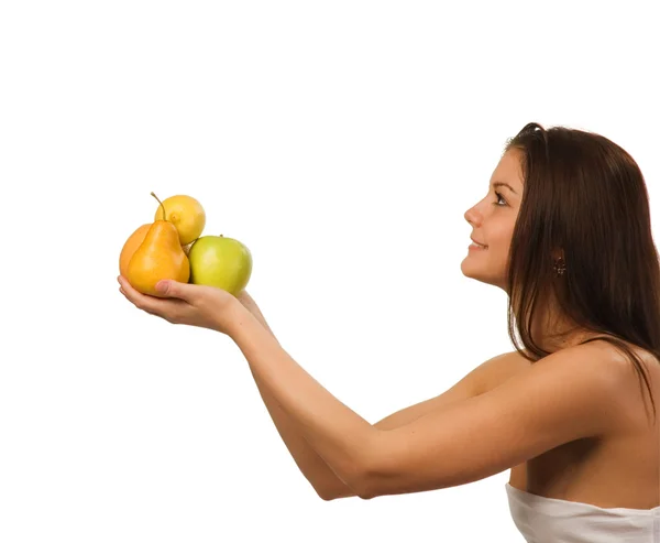 stock image Pretty young girl with fruit