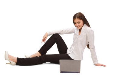 Beautiful businesswoman with laptop clipart