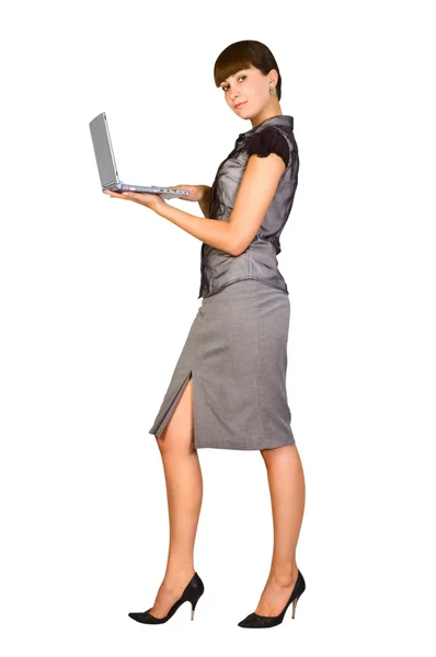 美丽的女商人用的笔记本电脑 — 图库照片