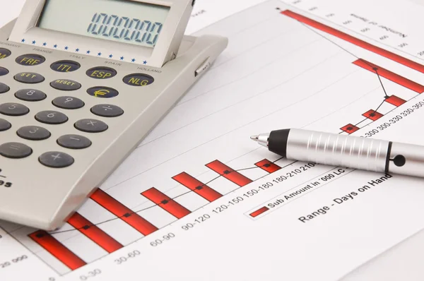 Calculator, pen and Business Chart — Stock Photo, Image
